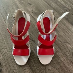Alexander McQueen red, white, and blue heels